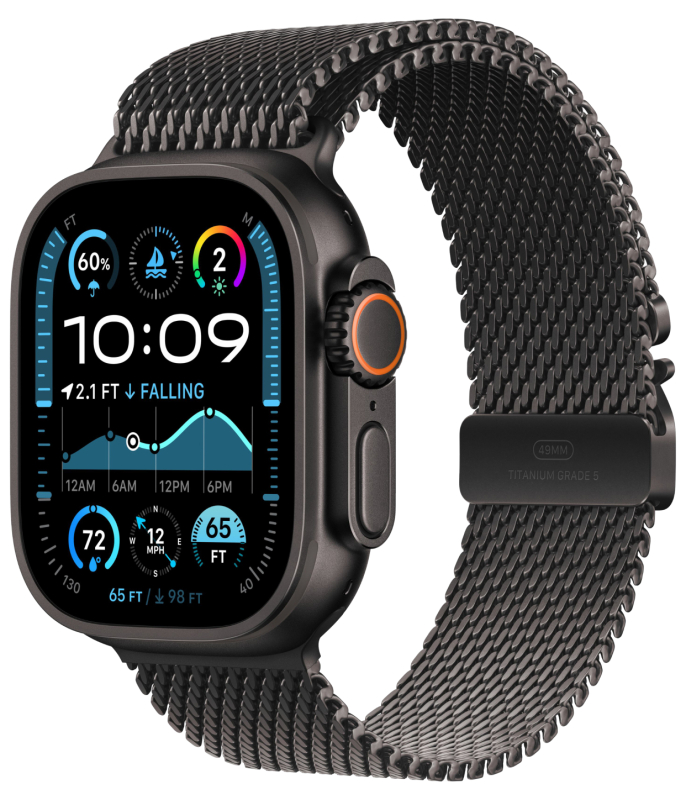 Фото Apple Watch Ultra 2 GPS + Cellular, 49 мм, корпус из черного титана, ремешок Milanese черного цвета, размер S Фото Apple Watch Ultra 2 GPS + Cellular, 49 мм, корпус из черного титана, ремешок Milanese черного цвета, размер S
