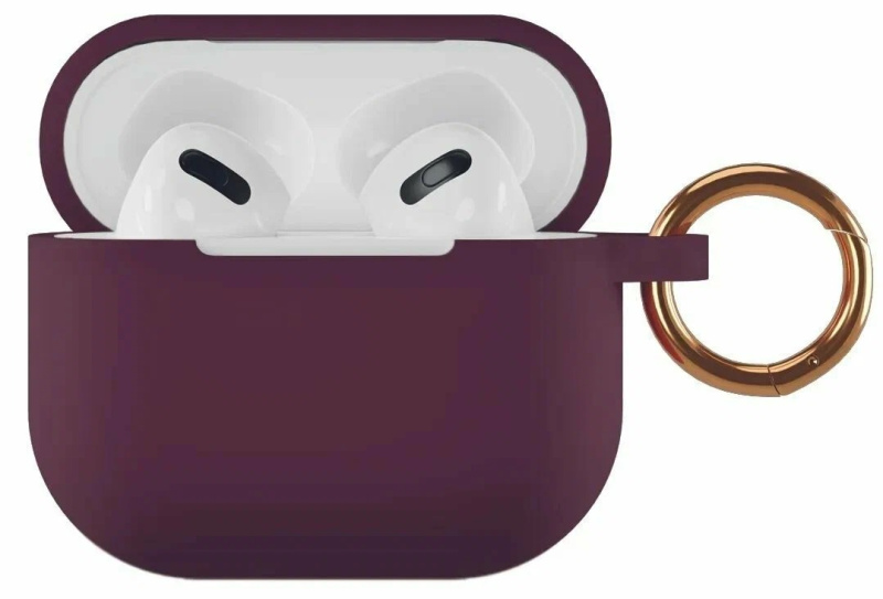 Фото Чехол силиконовый VLP Soft Touch, с кольцом, для AirPods 3, марсала Фото Чехол силиконовый VLP Soft Touch, с кольцом, для AirPods 3, марсала