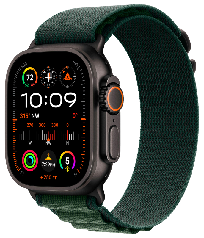 Фото Apple Watch Ultra 2 GPS + Cellular, 49 мм, корпус из черного титана, ремешок Alpine зеленого цвета, размер L Фото Apple Watch Ultra 2 GPS + Cellular, 49 мм, корпус из черного титана, ремешок Alpine зеленого цвета, размер L