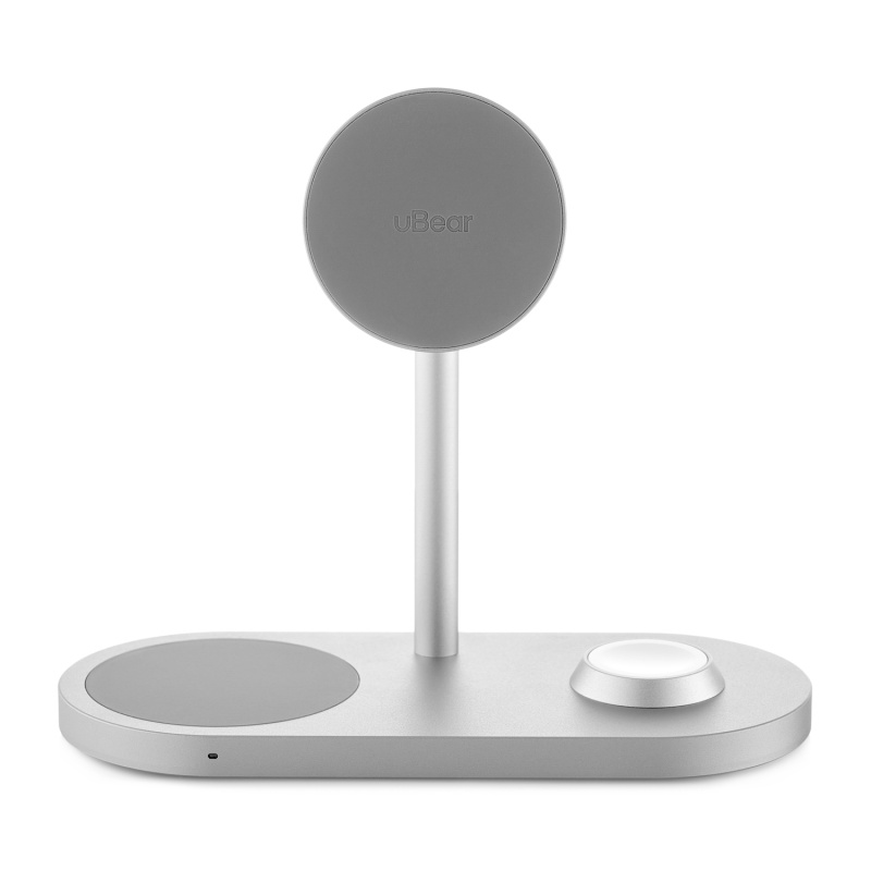 Фото Беспроводное зарядное устройство uBear Stage Pro, 3 в 1, серебристый Фото Беспроводное зарядное устройство uBear Stage Pro, 3 в 1, серебристый