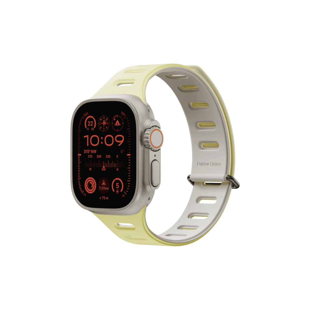 Фото Ремешок Native Union для Apple Watch Magnetic 42/44/45/49мм, желтый/серый На фото изображено Ремешок Native Union для Apple Watch Magnetic 42/44/45/49мм, желтый/серый