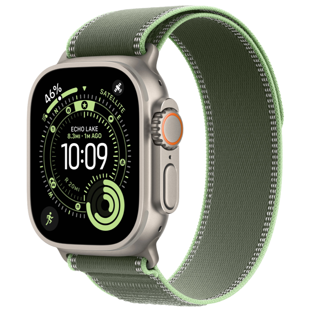 Фото Apple Watch Ultra 3 GPS + Cellular, 49 мм, корпус из натурального титана, ремешок Trail, цвет зелёный, S/M Фото Apple Watch Ultra 3 GPS + Cellular, 49 мм, корпус из натурального титана, ремешок Trail, цвет зелёный, S/M